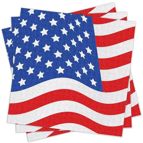 Wentsent American Flag Napkins, 48Pcs USA Flag Napkins, Red White Blue Stars and Strips Cocktail Paper Napkins, 4th of July American Independence Day Veterans Election Day Decorations