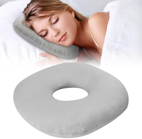 Hojalis Piercing Kissen Mit Loch, 28 X 28 X 8cm Donut Kissen,Piercing-Kissen für Seitenschläfer,Piercing Kissen Ohrkissen Rundes,Piercing Kissen für Seitenschläfer Zur Schmerzlinderung(Grau,Baumwolle)