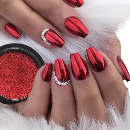 Red Chrome Nail Powder for Nails Cromepulver Nägel Glitter Nail Art Powder Pigment für Nägel Mirror Powder Nageldesign Pearl Nail Mermaid Nail Art Glitter Powders Unicorn Chrome Pigment (rot)