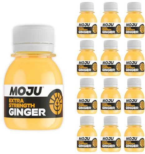 MOJU Extra Strength Ginger Shot Bottles (12 x 60ml), Ginger Shots | Immune Support, Natural Ingredients, No Added Sugars, Vegan, Your Natural Daily Wake Up or Your Afternoon Pick Me Up