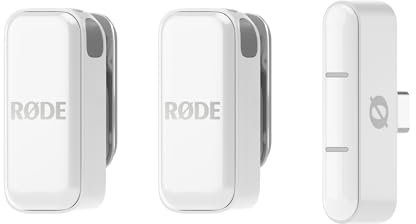 RØDE Wireless Micro - Microfono wireless compatto, due microfoni con custodia di ricarica per la creazione di contenuti per smartphone - USB-C, bianco