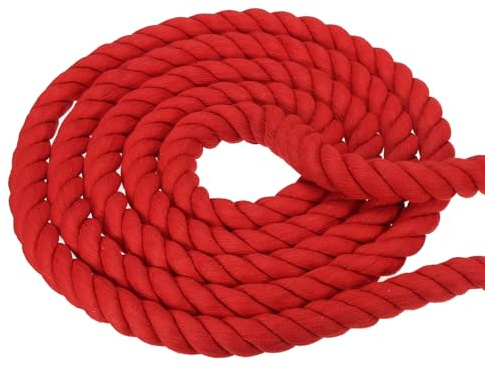 PATIKIL Corde de Coton Corde de Coton Épaisse et Résistante Rouge | Naturelle Tressée 3 Brins, 1 Pouce x 100 Pieds, Corde de Tir à la Corde pour Balustrades Artisanat Décoration Maison