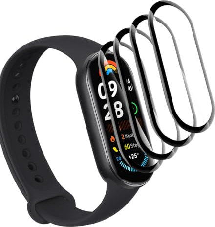 Yieehhow Protector Pantalla para Xiaomi Smart Band 9 Cristal Templado [4 Piezas], PMMA Protector Pantalla Compuesto, HD/Anti-Arañazos, 3D Curvado Película Protectora para Xiaomi Smart Band 9