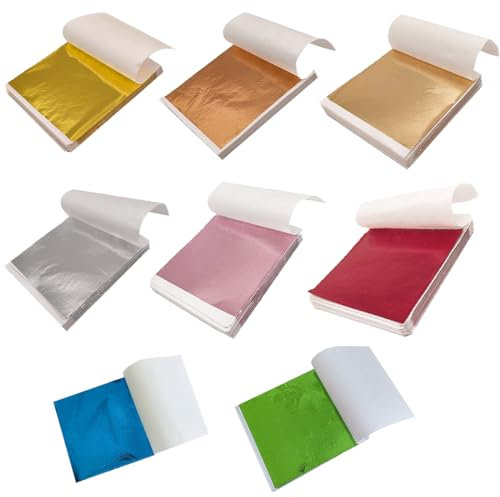 BEPSYOM 90 Stück Imitation Blattgold Goldfolie Gold Blatt für Gemälde Kunsthandwerk Nageldeko Möbel (9x9cm) (Mehrfarbig)