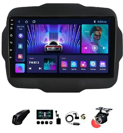 Autoradio stereo Android 12 HD da 9 pollici con touch screen multimediale 2 Din per Jee-p Renegade 2014-2018 con telecamera di backup AHD, navigazione GPS, comandi al volante, Bluetooth Carplay (dimen