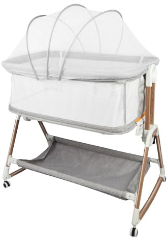 Kedia Babywiege mit Moskitonetz, Babybett & Reisebett mit Rollen, Babybett für Wiegen, höhenverstellbar, Babybetten (90 x 60 x 90 – 115 cm)