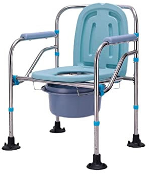 LQDSADRT Faltbarer Toilettenstuhl/Duschstuhl, Edelstahl, Nachttisch, Toilettenstuhl, tragbarer faltbarer Duschstuhl mit abnehmbarer WC-Schüssel, rutschfest, höhenverstellbar, 150 kg WC-Alternativstuhl