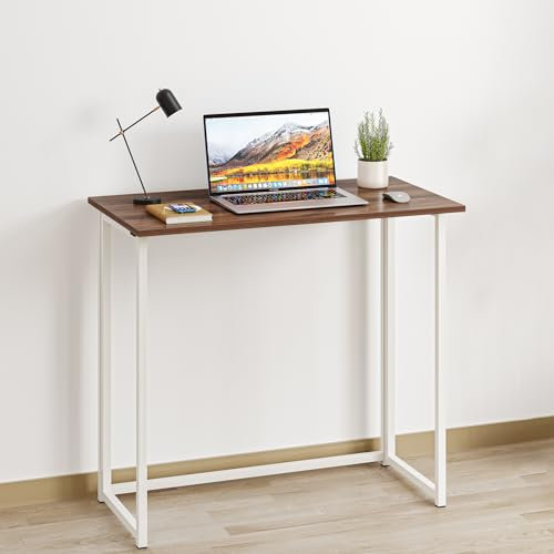 Moziel Escritorio Plegable, Compacto sin ensamblaje, Mesa Escritorio Ordenador Manualidades, Mesa Estudio Plegable para Oficina, Casa, 80 x 45 x 74 cm, Color Nogal Oscuro