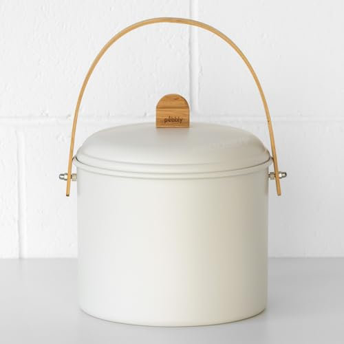Darthome Large Cream Metal & Bamboo Kitchen Food Waste Compost Bin Caddy Container Bucket