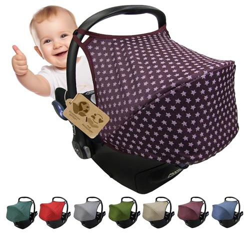 Sonnenverdeck Sonnendach kompatibel mit Maxi Cosi Cabrio Fix (Stern bordo) | für Babyschale, Sonnenschutz, UV-Schutz 50+, langlebiges & strapazierfähiges + Gratis Gurtpolster