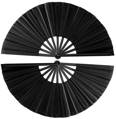Oncpcare Lot de 2 grands éventails pliants pour rave chinois, Kung Fu Line Dance Popping pour homme, femme, fille, garçon, cadeau (noir)