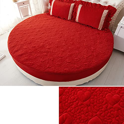 Runden Spannbettlaken verdicken Füllung aus Baumwollfasern Tagesdecke Weicher Kristall-Fleece-Stoff Matratzenschoner Bettlaken bettwäsche (Farbe : Hellrot, Größe : Kissenbezug x 2.)