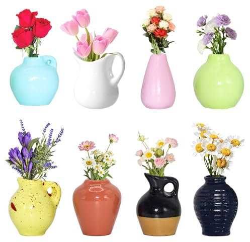 8pcs Mini Ceramic Vase Fridge Magnets, 3D ins Style Cute Magnets, DIY Ceramic Vase Magnets Fridge, Suitable for Refrigerator Accessory, Kitchen, Office (No Flower)