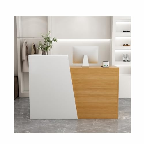SHINGJING Thekentisch, Einzelhandelstheke, Rezeption mit Theke, kleine Einzelhandelskasse, for Lobbys, Salons, Einzelhandel, Home Offices, Empfangsräume(Oak,Right_L140CM/55.1IN)