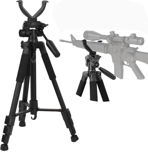 WLDOCA Treppiede per appoggio da tiro per carabina da 1,5 m per Caccia all'aperto, Forcella a V e Rotazione a 360°, Bastone da tiro in Alluminio Leggero da 21 a 59, Funzionamento a Mani libere