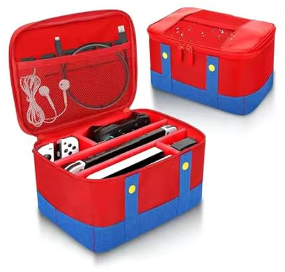 Générique Étui de Transport pour Nintendo Switch 1 OLED ET Switch 2, Sac de Rangement de Voyage, Compatible avec Console, Manette Pro et Joy-Con, Rouge et Bleu
