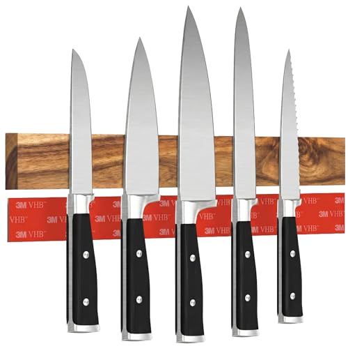 CUCINO Messer Magnetleiste selbstklebend - Vergleichssieger mit extra starkem Magnet - Einfache Montage mit 3M Klebeband ohne Bohren, Akazie 40cm