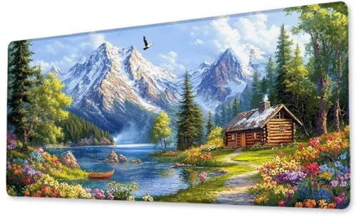 Mousepad Großes Gaming Mauspad XXL Die Hütte 900x1800x3 mm Schreibtischunterlage rutschfeste Gummibasis Wasserdicht und Langlebig Tastatur Unterlage für Büro,Zuhause Extra Vernähten Kanten zj-842