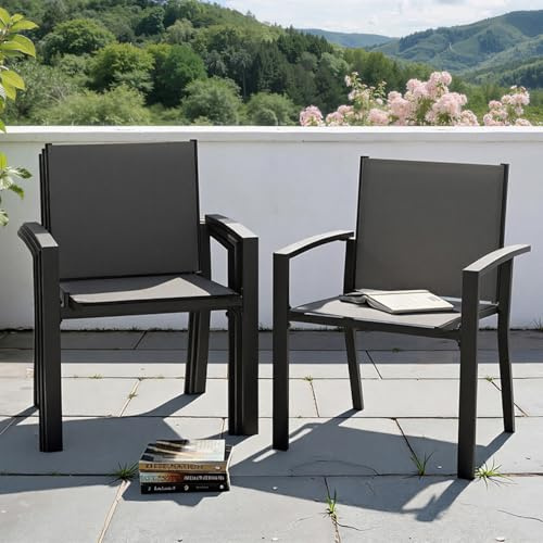 UDPATIO Gartenstühle Stapelbar 4er Set, Gartenstuhl Hochlehner, Balkonstuhl Wetterfest, Stapelstühle, Terrassenstühle Wetterfest 160kg Belastbar, Garten Stühle für Balkon, Terrasse, Grau