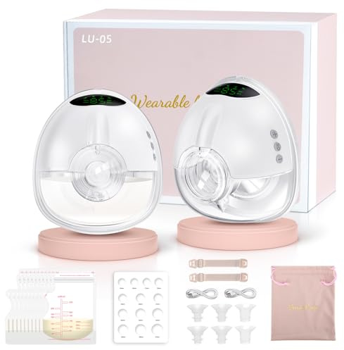 Lulia Wearable Breast Pump Hands Free with 4 Modes and 9 Levels, Electric Breast Pump 6oz Large Capacity, Strong Suction, Private,17/19/21/24MM Flanges Included (2 Packs,White)