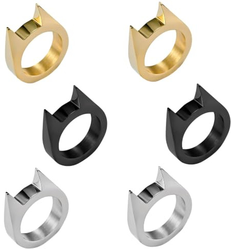 Feztgvofa 6 Stück Selbstverteidigung Ring,Katzenohren Ring Schlagring, Tragbares Schlagring Selbstverteidigung, Self Defense, für Herren Und Damen(Gold, Silber, Schwarz)