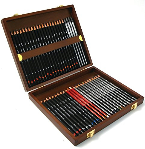 Derwent Sketching Collection, Kollektion von Bleistiften und Skizzierstiften in einer Geschenk-Box aus Holz, Zeichnen & Schreiben, 48er-Set, Ideal zum Skizzieren, Professionelle Qualität, 0700759