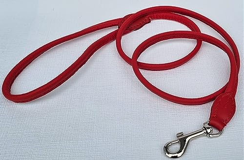 Luxus HUNDELEINE, RundeLeine, Echt Leder 130cm/8mm Rot (PL.11-12-506)
