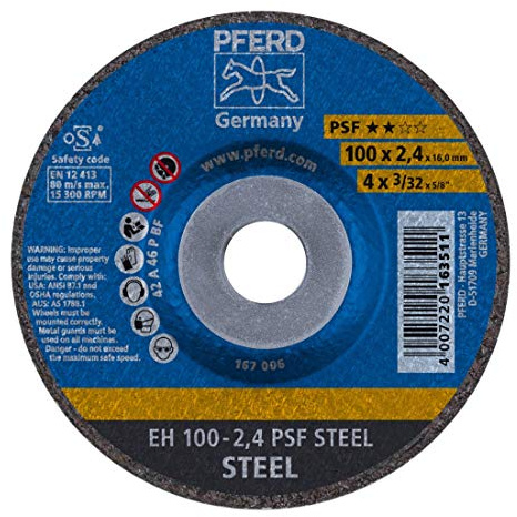 PFERD 163511 Trennscheiben, Universal Linie, PSF Stahl, Gekröpfte Ausführung EH, 16mm Bohrungs Ø, 2.4mm x 100mm, 25 Stück