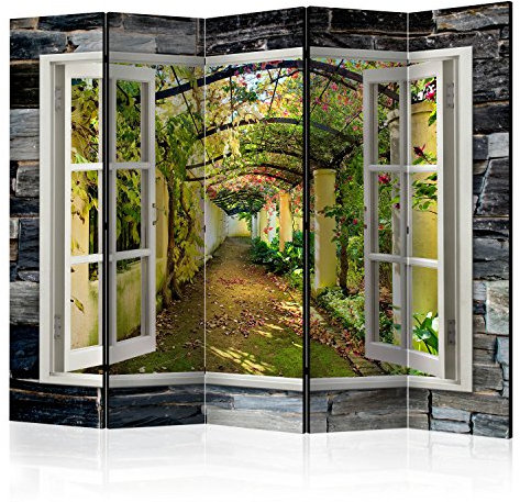 RAUMTEILER/PARAVENT B&D XXL Raumteiler Fensterblick Fenster Landschaft Foto Paravent 225x172 cm beidseitig auf Vlies-Leinwand Bedruckt Trennwand Spanische Wand Sichtschutz Raumtrenner schwarz