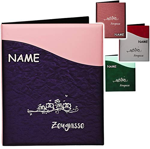 alles-meine.de GmbH Zeugnismappe/Zeugnisbuch - Zeugnisse Eulen & Schmetterlinge - Modell-Mix - inkl. Name - A4 - GEBUNDEN mit 20 festen Seiten- A 4 - Softcover - für ..