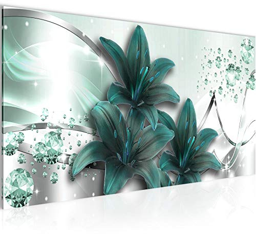 Runa Art Wandbild Blumen Lilien 1 Teilig 100 x 40 cm Modern Bild auf Vlies Leinwand Abstrakt Wohnzimmer Grün Grau 021912b