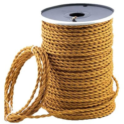 3 Core Twisted Silk Braided Vintage Fabric 5m Deep Gold Colour Lighting Cables Flex 0.75mm UK (5m, Gold)