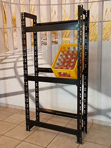 Flaschenkastenregal 6 Kästen schwarz, 160x75x30 cm 150 KG (Flaschenkastenständer, Kastenständer, Kistenständer, Kastenregal)