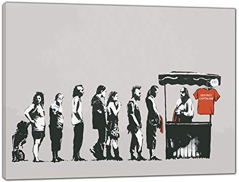 artsprints Banksy Destroy Capitalism Kunstdruck auf gerahmter Leinwand, Wandkunst, Heimdekoration, 50 x 30 cm, 18 mm Tiefe