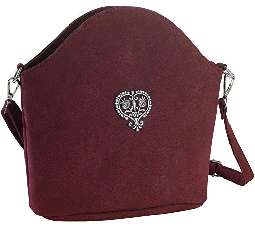 dressforfun 900649 Damen Trachten Handtasche Blütenherz, Schicke Trachtenhandtasche in Wildlederoptik (Rot | Nr. 303257)