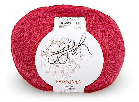 ggh Maxima - 100% Merinowolle extrafein und superwash - Lauflänge 110m auf 50g - Nadelstärke 4-5 - Wolle zum Stricken oder Häkeln - Farbe 085 - Rot