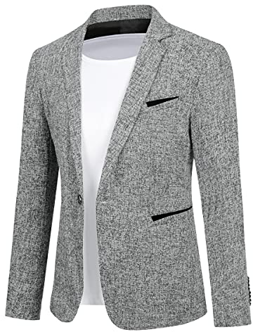 Allthemen Herren Sakko Sportlich Baumwolle Blazer Slim Fit Modern Jackett Jacke Casual Anzugjacke für Männer # Grau XL