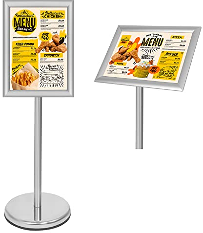 Belle Vous Porte Affiche A4 Argenté Réglable - Presentoir Pied en Aluminium - Panneau Exposition Portrait et Paysage - Pour les Mariages, Expositions, Magasins et Menus de Restaurants