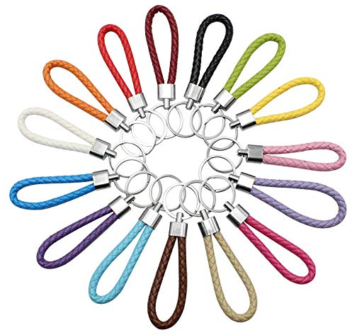 ZoZoMaiy 15 Stück Schlüsselanhänger Schlaufe, Geflochtenes Leder Schlüsselanhänger, Auto Schlüsselbund Anhänger In Vielen Farben, Unisex für Damen & Herren, Länge 12cm