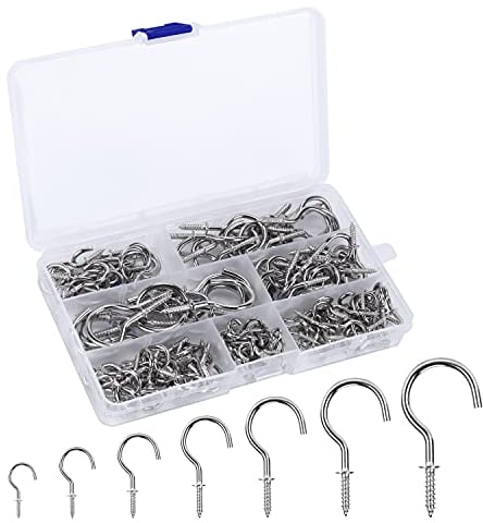 160 unids Ganchos Atornillables, Ganchos con rosca, Tornillos de Gancho con Rosca para Madera,Techo Ganchos de la Taza Ganchos de Tornillo, Niquelado, 7 Tamaños (Plata)