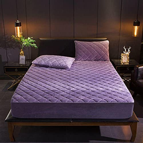 HAIBA Premium warme Spannbettlaken kuschelige Cashmere-Touch Bettlaken Jersey Fleece Spannbetttuch Bett Flauschiges Laken,Lila,200x220cm+30cm
