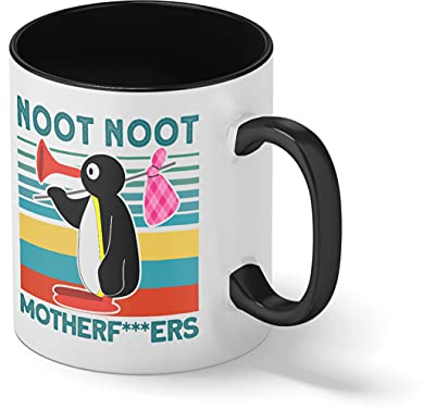 Noot Noot Funny Pingu Meme Motherf Classic Weiße Kaffeetasse Mug mit schwarzen Felgen & Griff