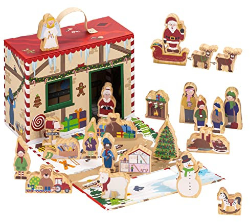 yoamo Wichtelwerkstatt Spielkoffer für Kinder mit Holzfiguren in hochwertigem Aufbewahrungs-Koffer, 26-teilig (1 Set)