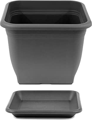 HAC24 Pflanztopf 33 x 33 cm Kunststoff incl. Untersetzer Eckig Anthrazit Pflanzkübel Pflanzuntersetzer Blumentopf Blumenkübel Pflanzcontainer (1)