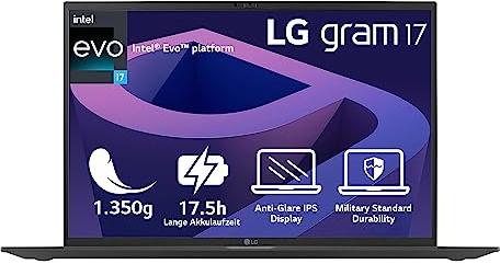 2022 LG Gram Ultralight Notebook 17 pollici – 1,350 g Intel Core i7 Laptop (16 GB RAM, 1 TB SSD, durata della batteria 17,5 h, display IPS antiriflesso 16:10, Thunderbolt 4, Win 11 Home, Mirametrix) –