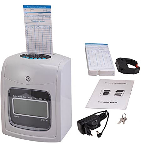 ECUTEE Elektronische Stechuhr Stempeluhr Paket inkl. 50 Stempelkarten, 1 Farbband, 2 Sicherheitsschlüssel, 1 Netzteil, Handbuch für Büro, Fabrik, Schule