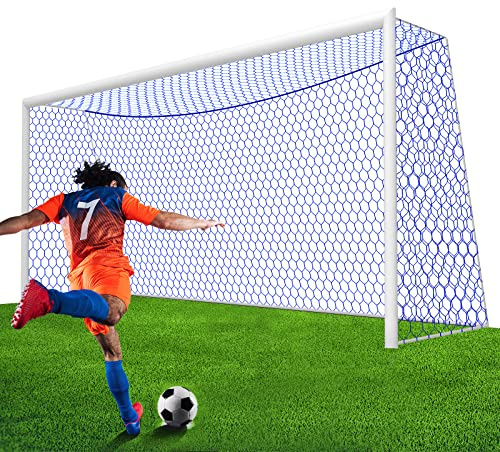 XXXYYY Soccer Goal Net Replacement 24x8FT, Professional On-Court Quality [8.4 LBS, 4mm Nylon], Upgraded Weather Resistance, Better Break Strength, Higher Abrasion Resistance- Blue (Net Only)
