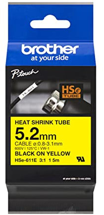 Brother Original Pro Tape HSe-611E Schrumpfschlauch – schwarz auf gelb