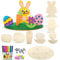 Mecctuck 72 Stück Ostern Basteln Holz Set, DIY Osterhase Deko, Hasen aus Holz zum Bemalen, Osterhase Holzhuhn Holzeier mit Bunte Mini Pompons und Kulleraugen, Osterhase Bastelsets für Kinder