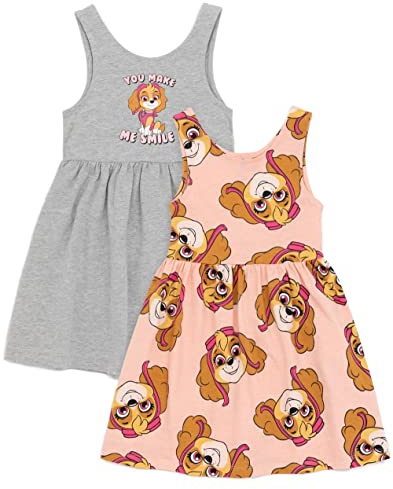 Paw Patrol Girls Dress | Pack of 2 Kids Grey & Pink Skye Helicopter Pup Sleeveless Summer Dresses for Toddlers | Fun Multi-Pack Clothing Set | Merchandise Gift Bundle for Children